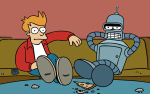 Fry and Bender being lazy.