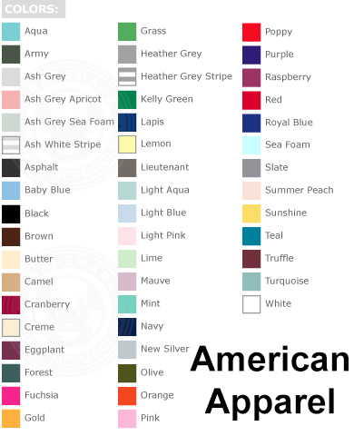 American Apparel Tee Blank Colors