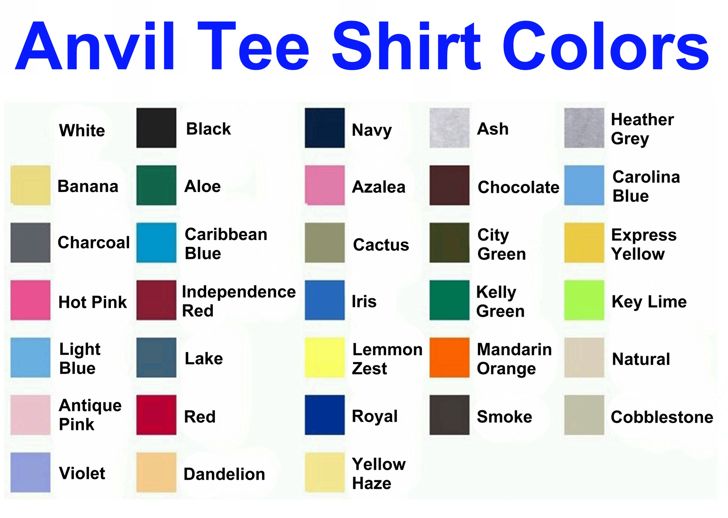 Anvil Tee Blank Colors