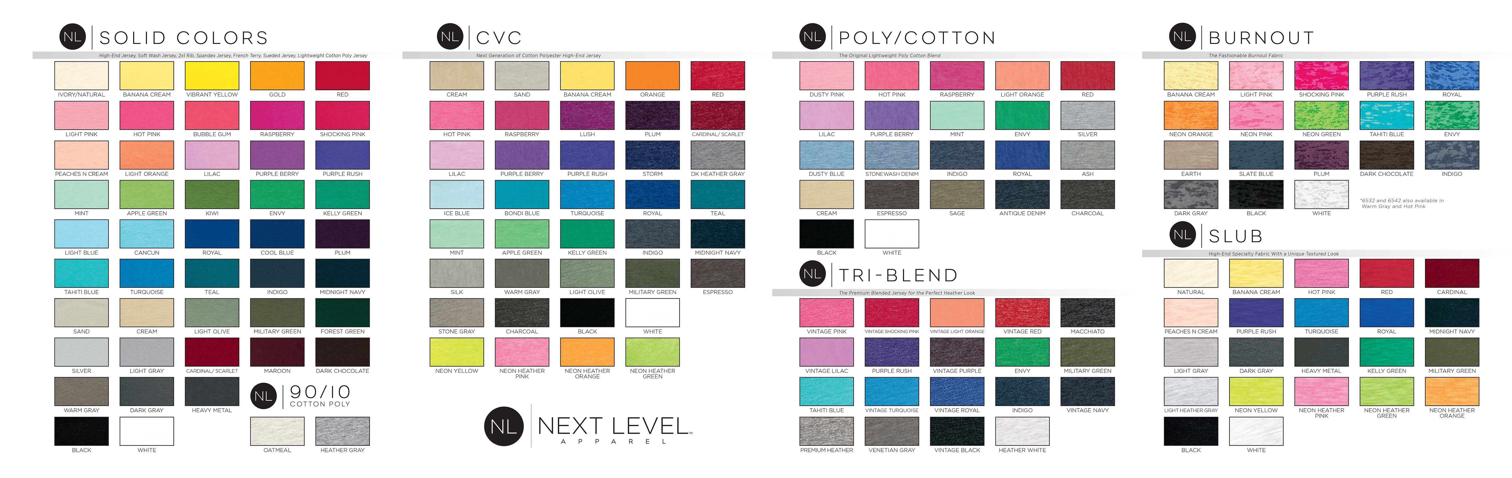 Next Level Tee Blank Colors