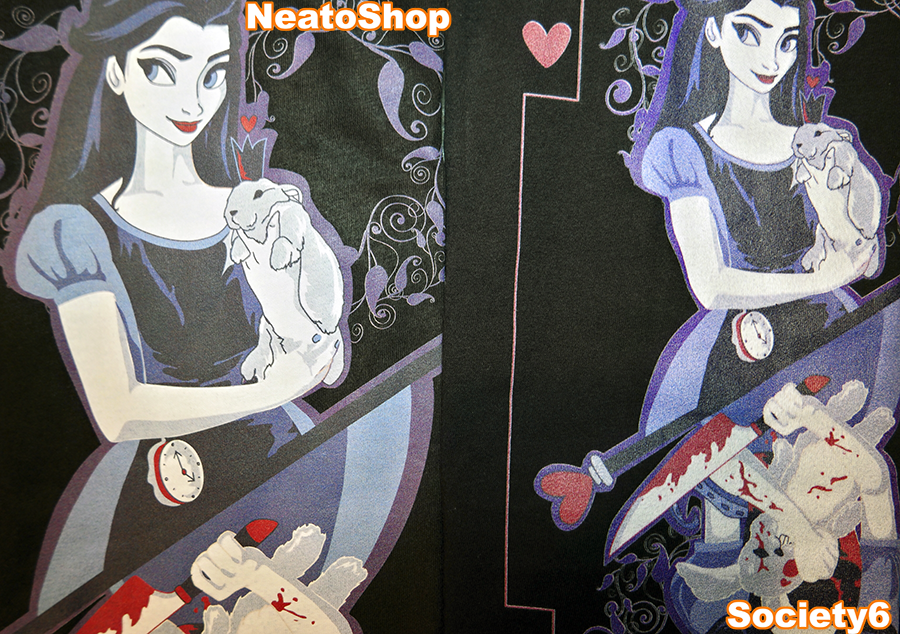 Alice Card Tee Design Side By Side Print Comparison Society6 vs NeatoShop