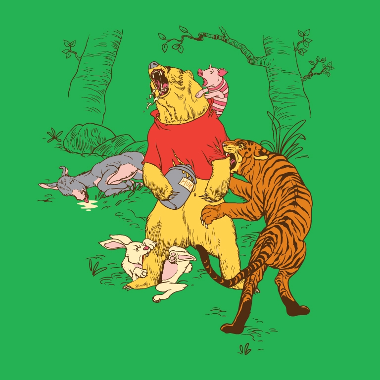 The A VERY NAUGHTY BEAR tee features violent and wild versions of the Winni...